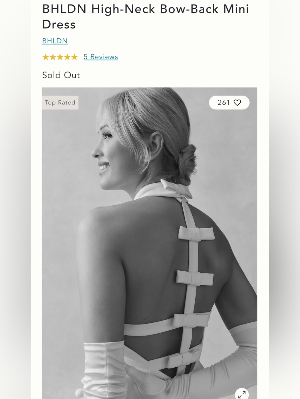 NWT BHLDN Ivory High-Neck Bow Back Mini Dress